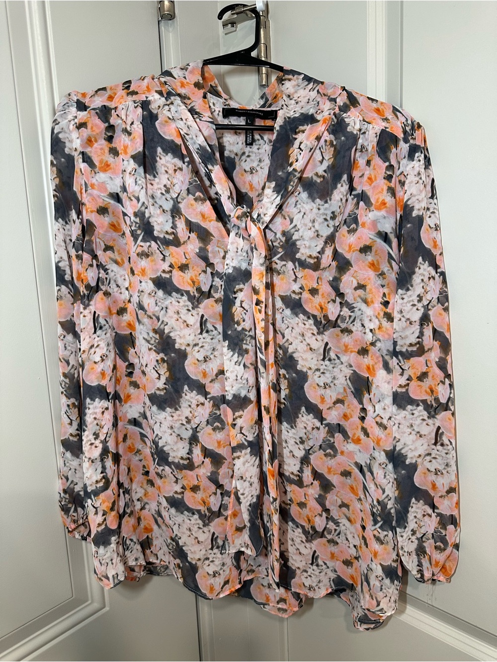 Robert Rodriguez Floral Tie-Neck Blouse - Pink & Gray